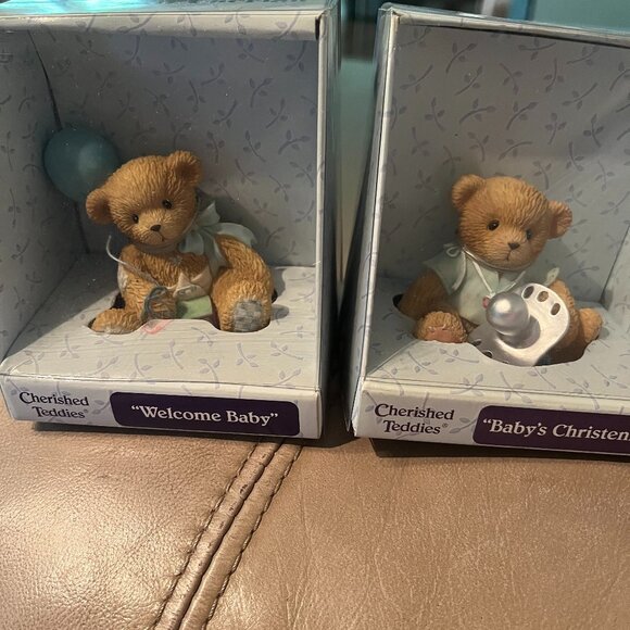 TWO NEW Cherish Teddies Bear Welcome Baby &Baby's Christening  113804 & 113504. - Picture 1 of 5